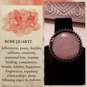 New large round  Natural Rose Quartz & Silver Ring